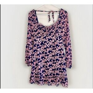 NWT Lush Floral Mini Dress Women's Medium Navy Pink Long Sleeve